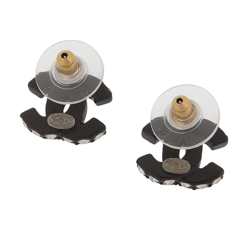 シャネル CHANEL ココマーク ラインストーン ピアス 02A ブラック 中古  