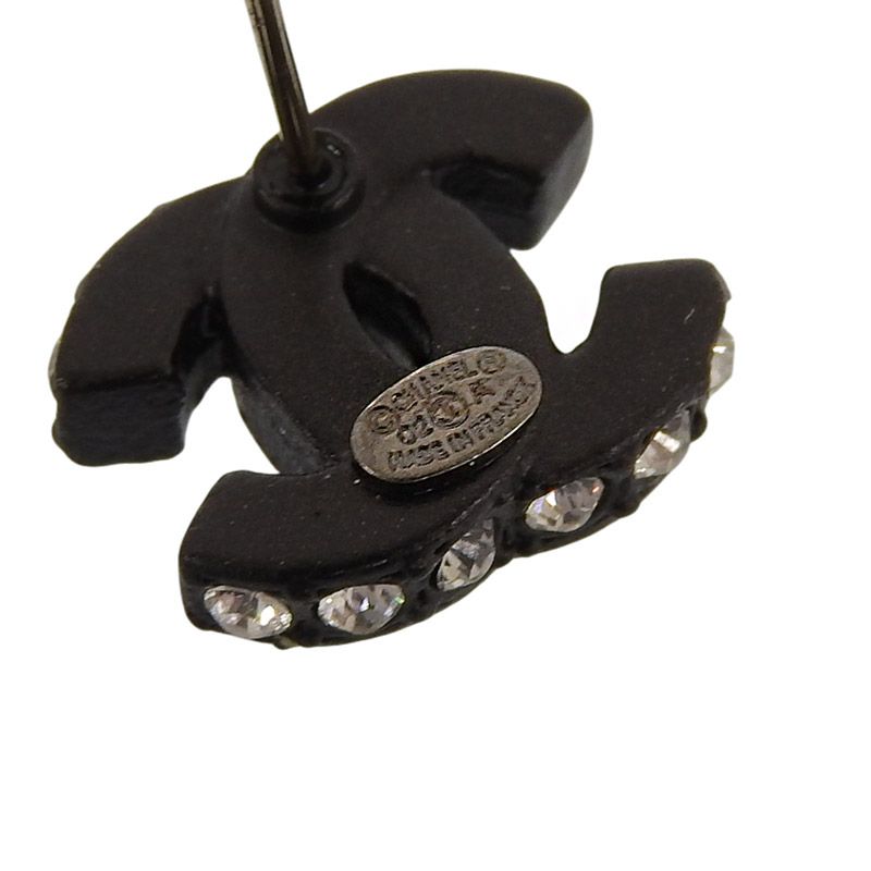 シャネル CHANEL ココマーク ラインストーン ピアス 02A ブラック 中古  