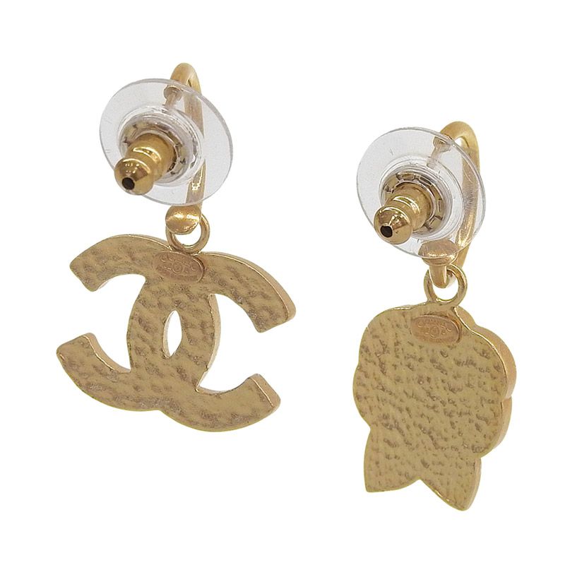 シャネル CHANEL ココマーク カメリア ピアス GP ブラック ゴールド色  