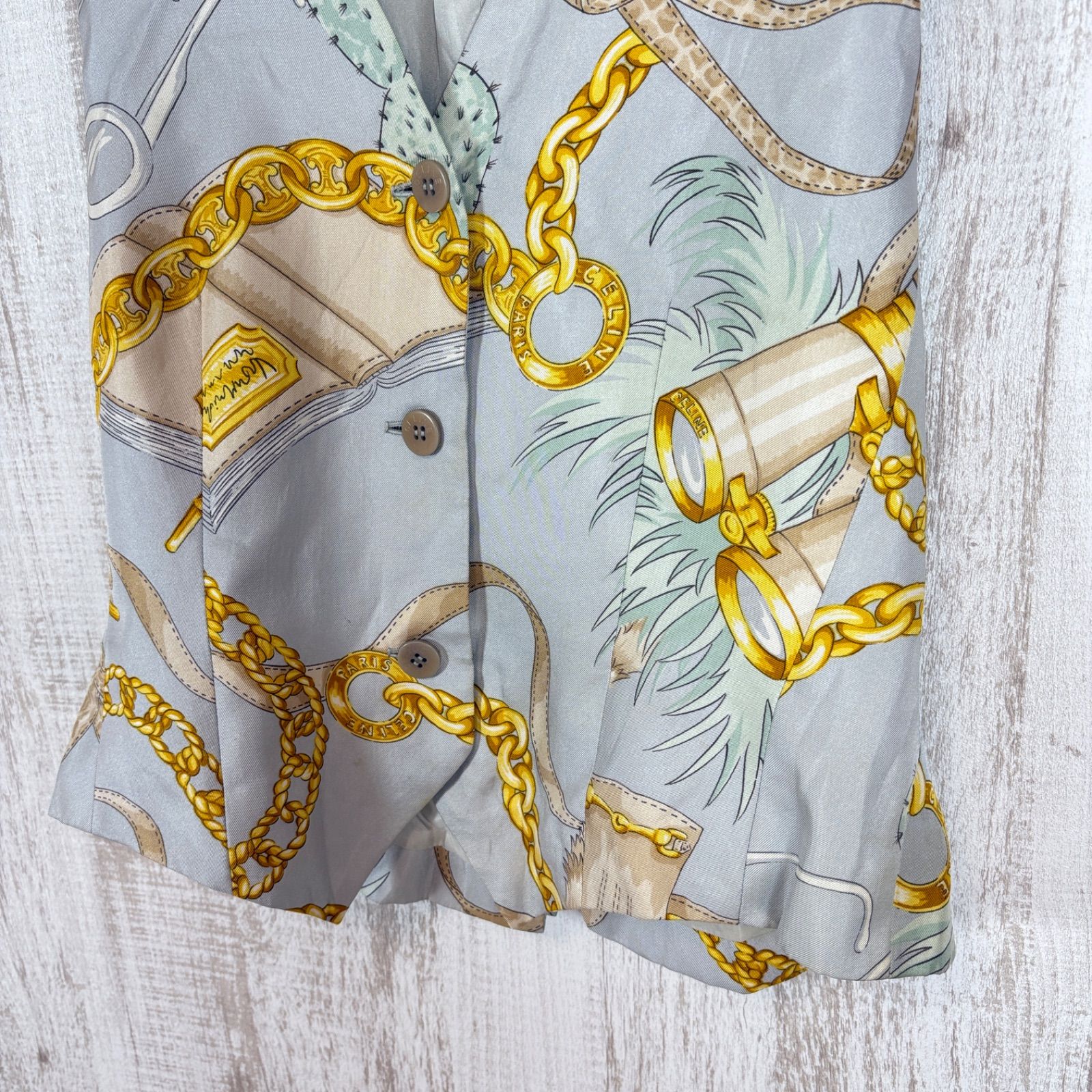 90s CELINE ヴィンテージ セリーヌ チェーン 総柄 シルク ベスト ジレ