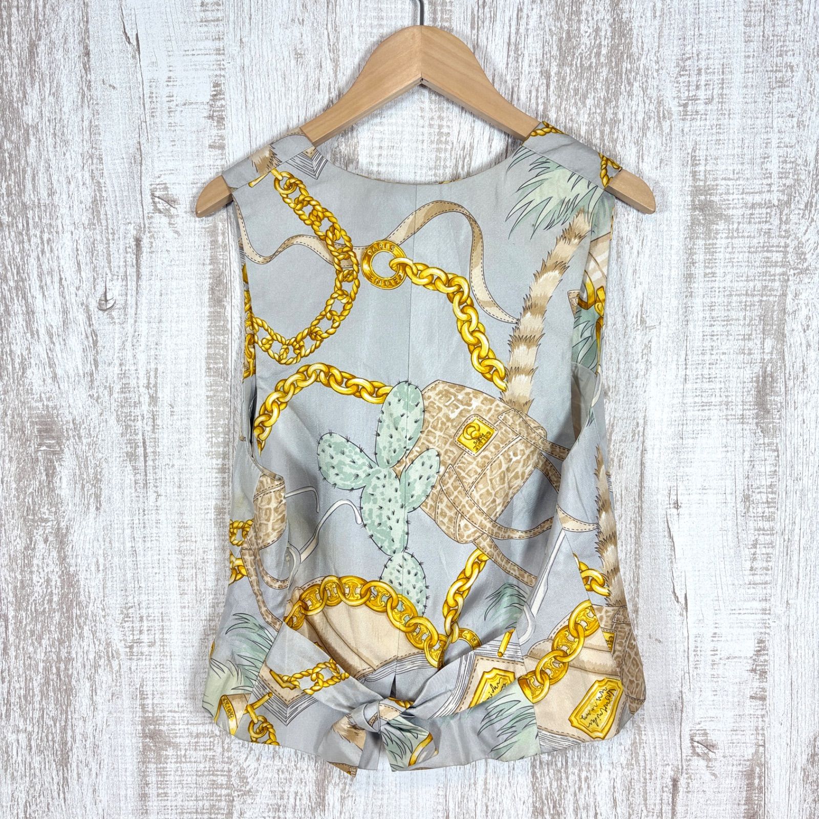 90s CELINE ヴィンテージ セリーヌ チェーン 総柄 シルク ベスト ジレ