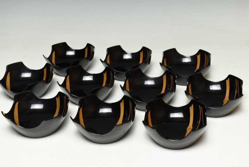 蔵A3286h】輪島塗 黒塗蒔絵截金笹文 向付 小鉢 十客 - メルカリ