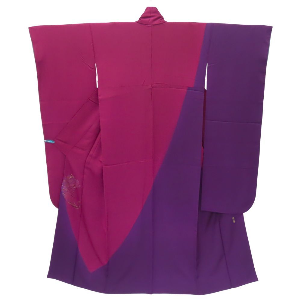 中古 振袖 正絹(金銀糸除く) ワインレッド パープル 成人式 山本寛斎 孔雀 和装 呉服 和服 きもの レディース 女性 中古】 振袖 正絹(金銀糸除く) ワインレッド パープル 成人式 山本寛斎