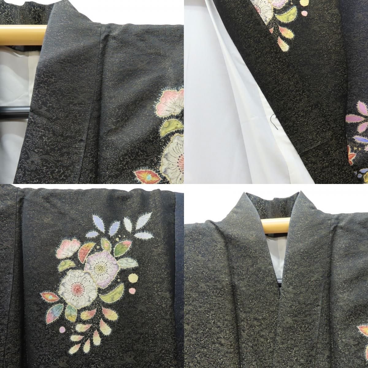 中古 訪問着・付下 辻が花 翠山工房 正絹(金銀糸除く) 金糸 ネイビー ブラック 男仕立て 落款あり 和装 呉服 和服 きもの メンズ 男性 中古】 訪問着・付下 辻が花 翠山工房 正絹(金銀糸除く) 金糸 ネイビー