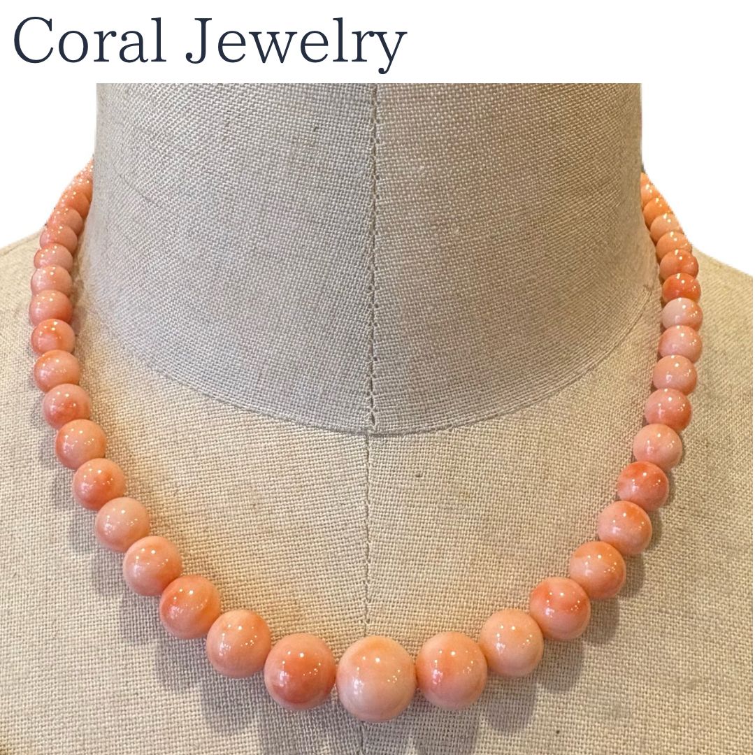 天然桃珊瑚 11mm珠使用 上質グラデーションネックレス 約44cm シルバー