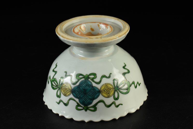 蔵A3258f】栗生屋 加陽庵 六世中村東洸 赤絵呉須七宝文輪花鉢 共箱