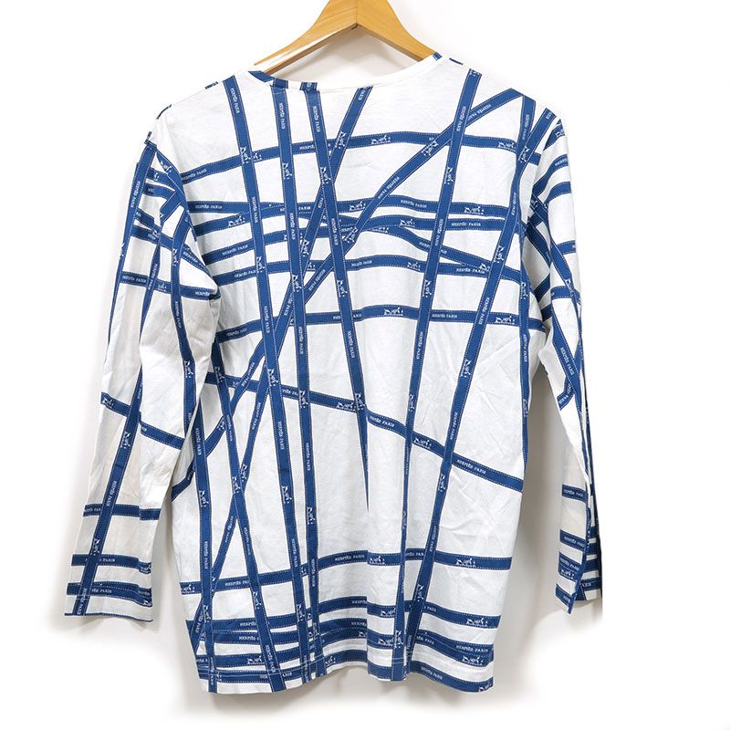 エルメス Tシャツ カットソー ロンT 長袖 ボルデュック リボン柄 XL 黒