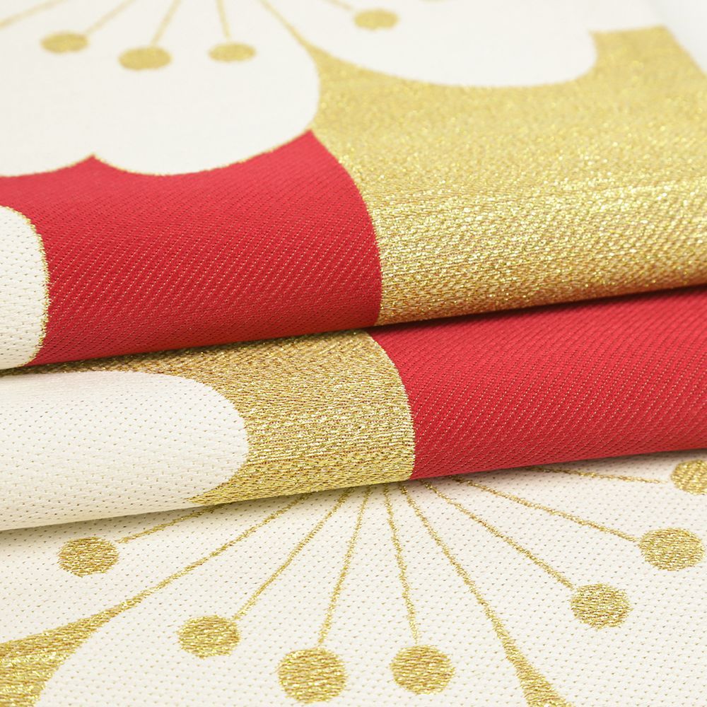 袋帯 振袖用 中古 金 赤 桜 市松 正絹 帯 芯なし リサイクル 唐織 着物