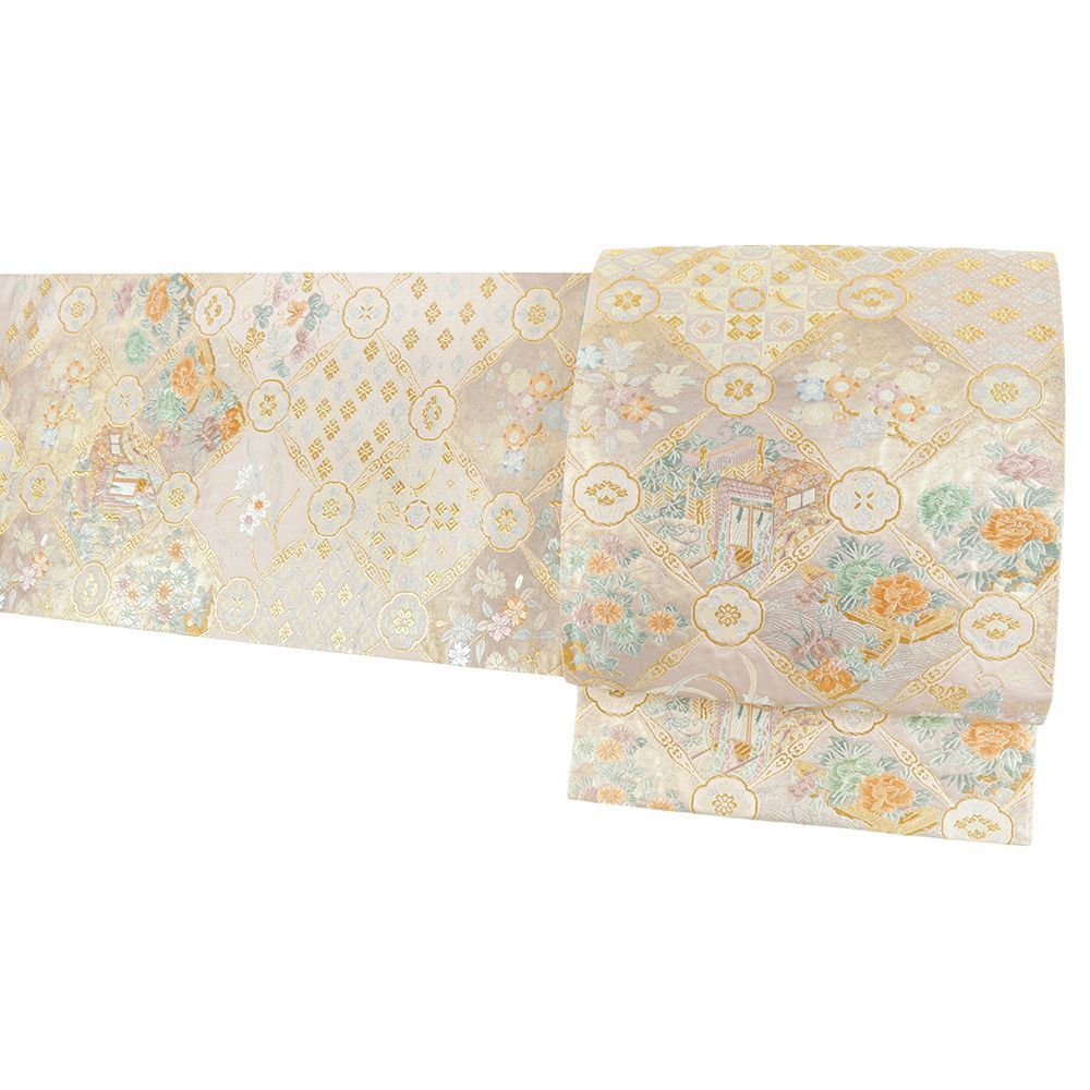 袋帯 中古 正絹 フォーマル 六通 織匠 山口美術 花菱亀甲 A917-9 袋帯 中古 正絹 フォーマル 六通 織匠 山口美術 花菱亀甲 A917-9 袋帯
