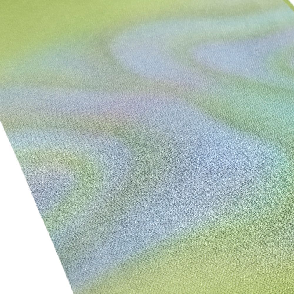 袋帯 辻が花 久保田一竹 二代目 黄緑 蝶 染め帯 正絹 中古 リサイクル