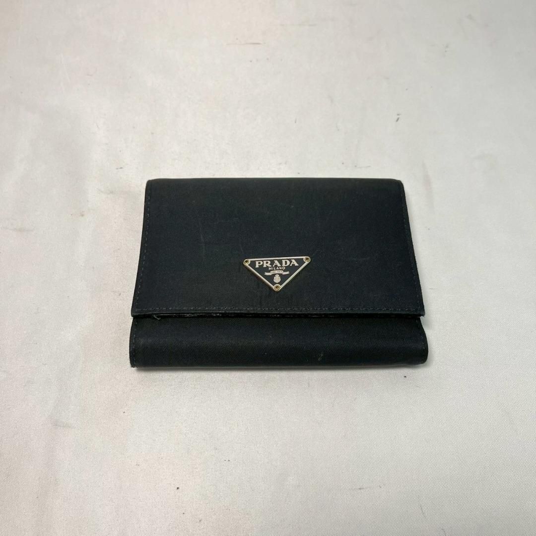 プラダ　鑑定済　ブラックナイロン&レザー　三つ折り財布　三角ロゴ　ユニセックス プラダ 鑑定済 ブラックナイロン&レザー 三つ折り財布 三角ロゴ ユニ