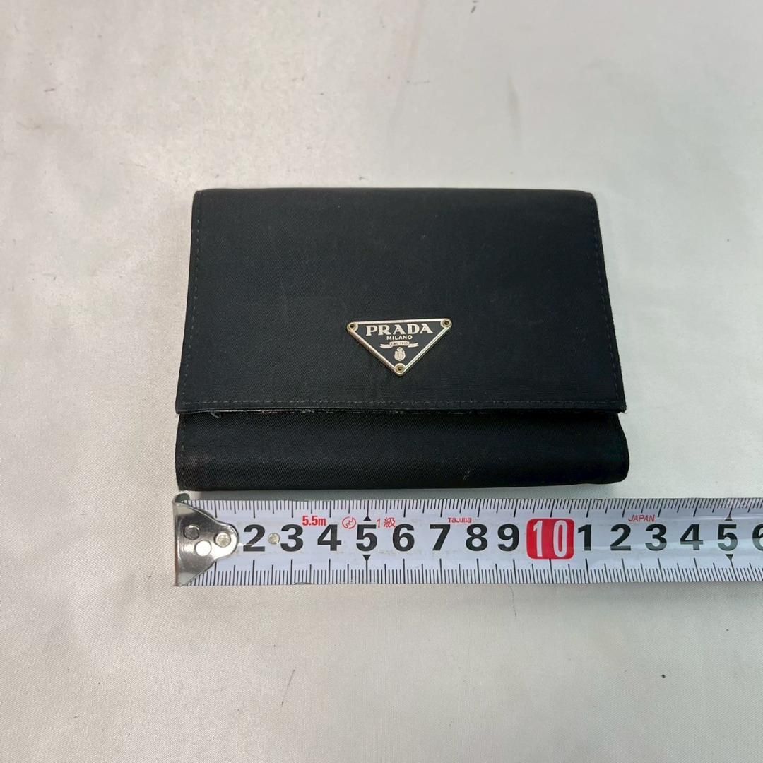 【希少✨牛革/美品】プラダ　折り財布　三角ロゴ　正規品　ブラック　コンパクト　稀 希少✨牛革/美品】プラダ 折り財布 三角ロゴ 正規品 ブラック
