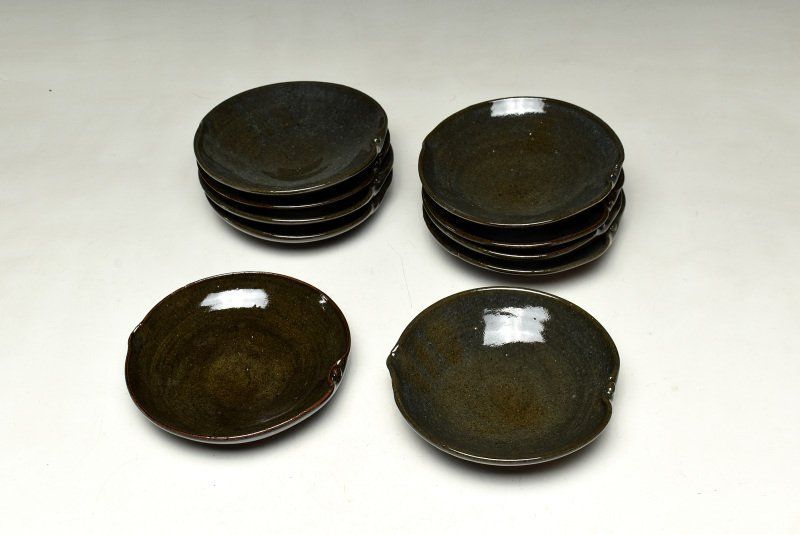 「瑞芝焼」 麦藁手片口平向付 完品 蔵A2472a】片口平向付 瑞芝 中皿 五寸皿 十客 【公式通販】