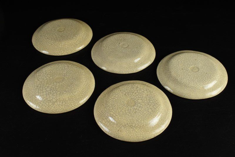 工芸品 【蔵A2159b】松葉文 平向付 小皿 銘々皿 五客 在銘