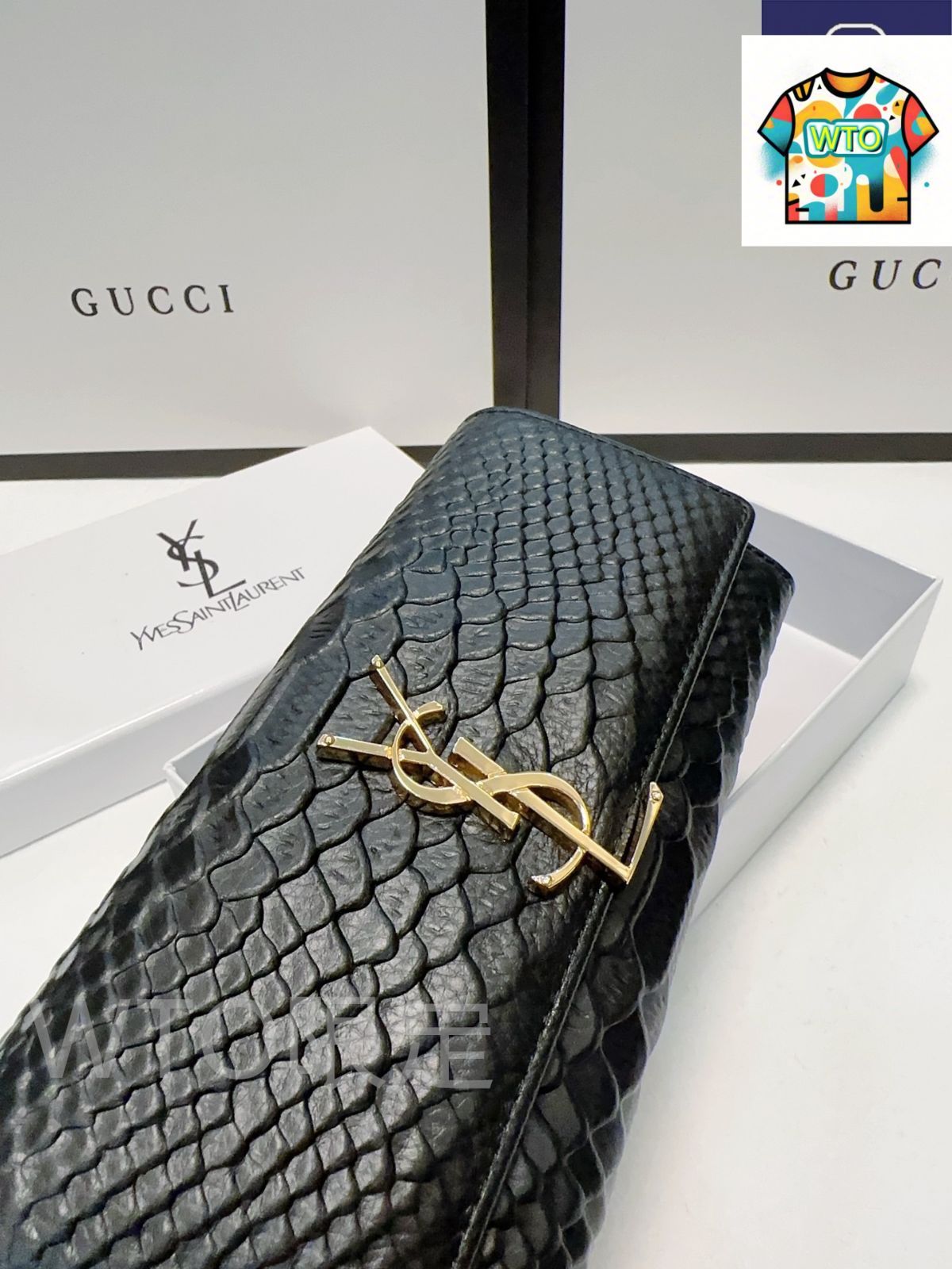 今日特価】YSL セイントローラン クロコダイル柄小牛皮財布 質感に優れ