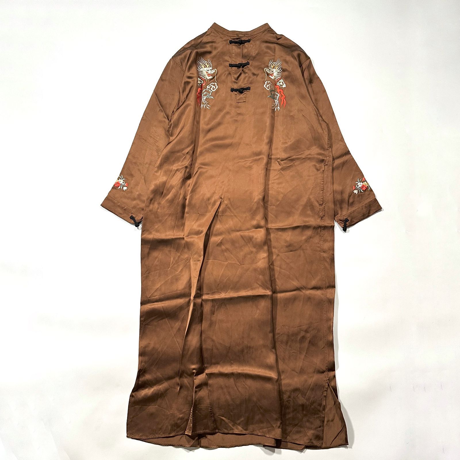 平和屋着物○つけ帯 紬地 唐茶色 正絹 逸品 DABA0183cm