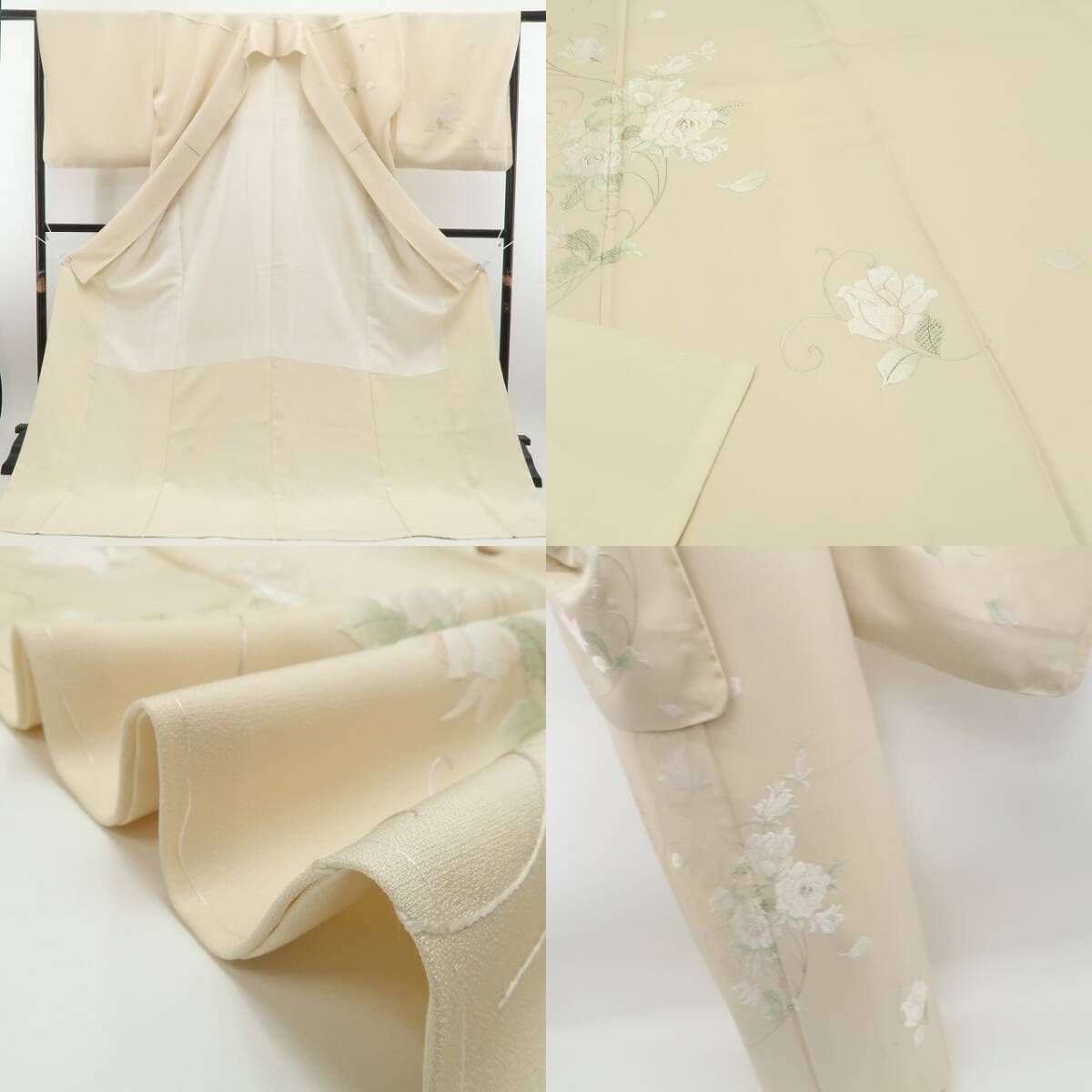 美品 正絹 作家物落款 薔薇 訪問着 着物 A3696 美品 正絹 作家物落款