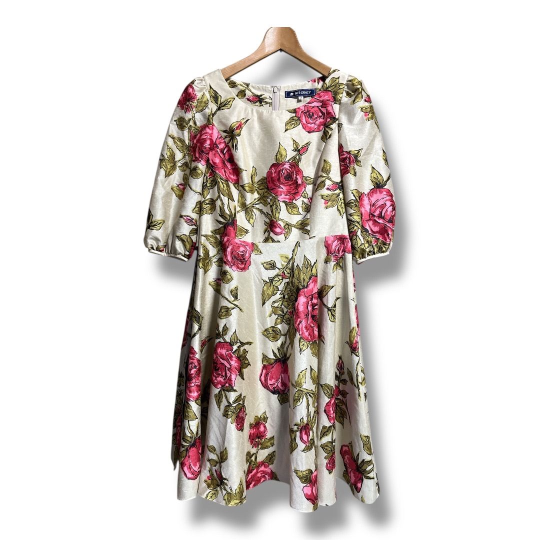 M'S GRACY エムズグレイシー ローズプリントワンピース リボン フレア