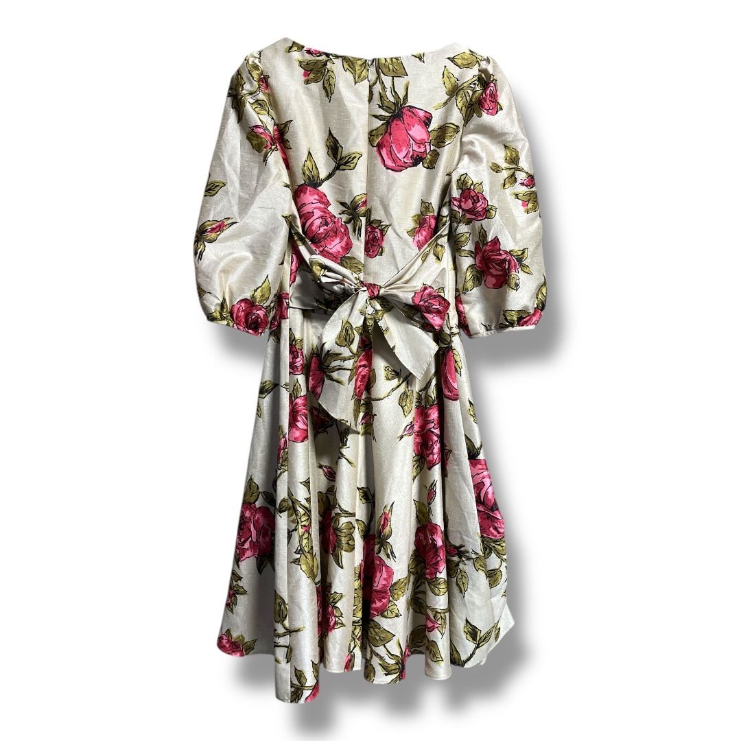美品✨エムズグレイシー ワンピース リボン 花柄 バラ 総柄　半袖　フレア M'S GRACY エムズグレイシー ローズプリントワンピース リボン フレア