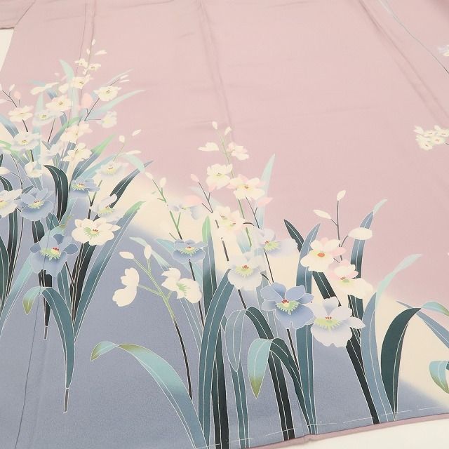 ❁tomihisa❁新品 十日町友禅 阿部佳雪 落款 蘭 着物 正絹 仕付け糸付