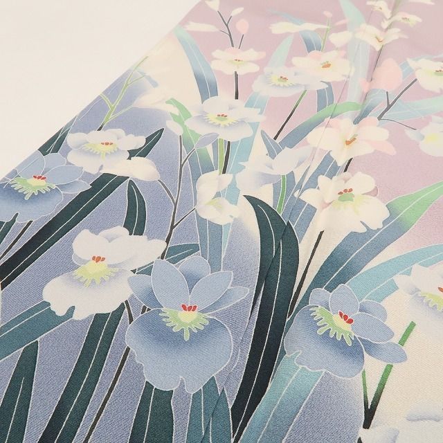❁tomihisa❁新品 十日町友禅 阿部佳雪 落款 蘭 着物 正絹 仕付け糸付 