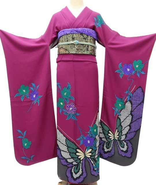 百華❀Y4030◇美品 正絹 鈴乃屋謹製 ラメ 金駒刺繍 手縫い仕立て 成人