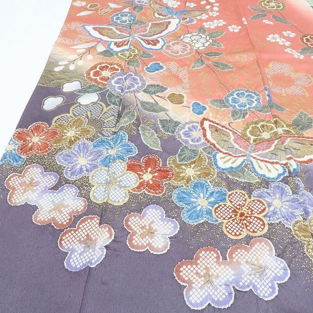 百華❀Y4031◇美品 正絹 作家物落款 絞り 手縫い仕立て 成人式 蝶 桜
