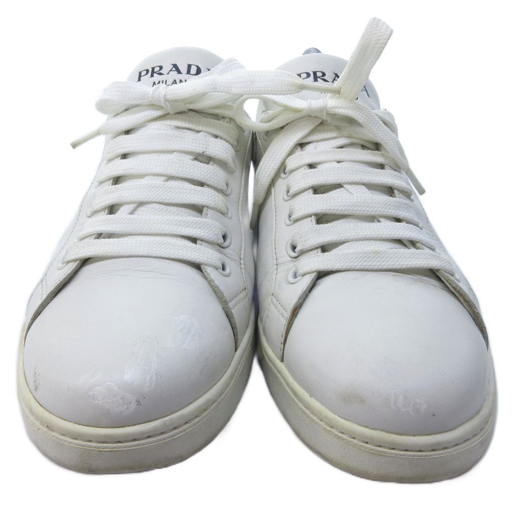 【新品未使用】PRADA ホワイトレザー厚底スニーカー プラダ PRADA レザー ローカット スニーカー ロゴ 白 ホワイト 約26cm