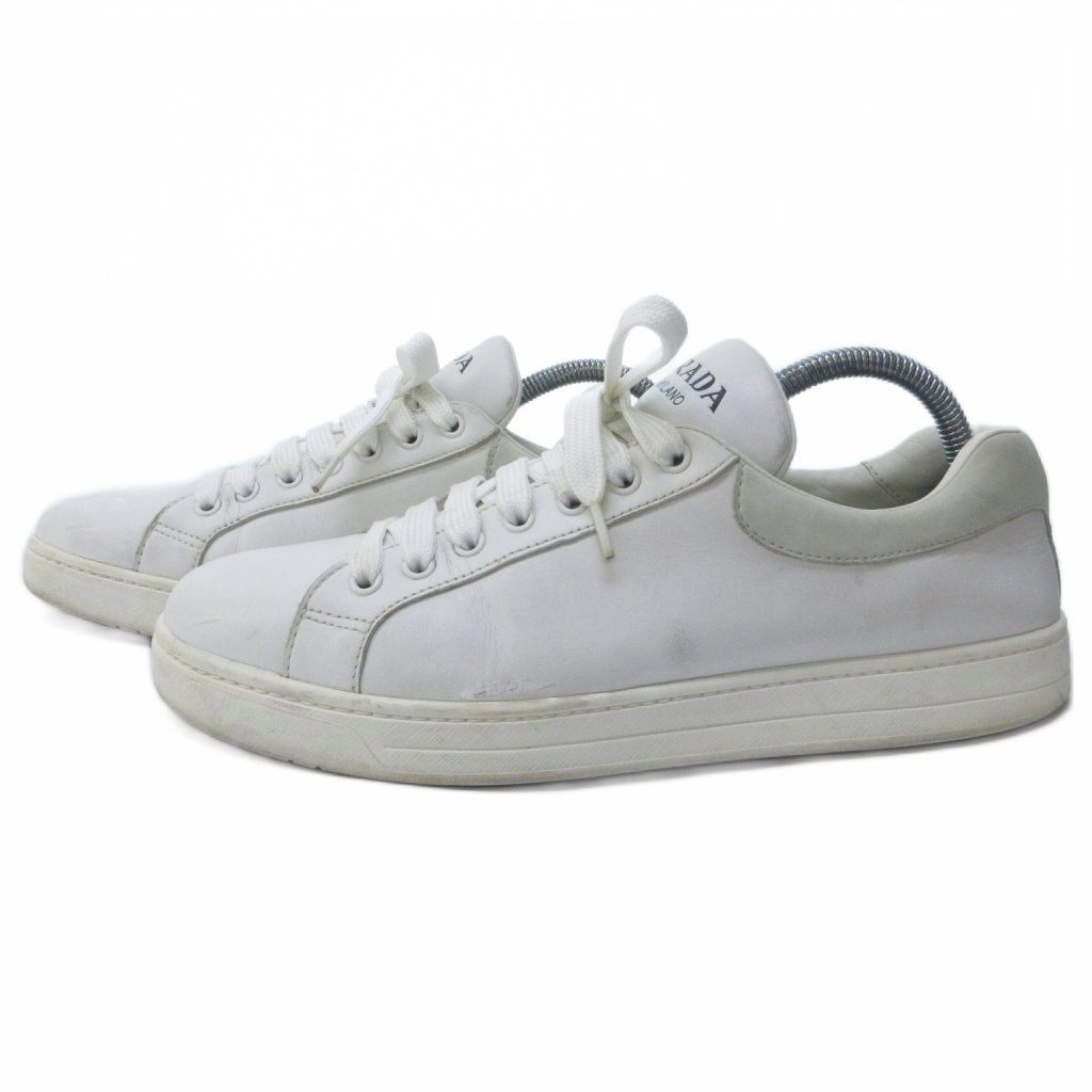 プラダ PRADA レザー ローカット スニーカー ロゴ 白 ホワイト 約26cm