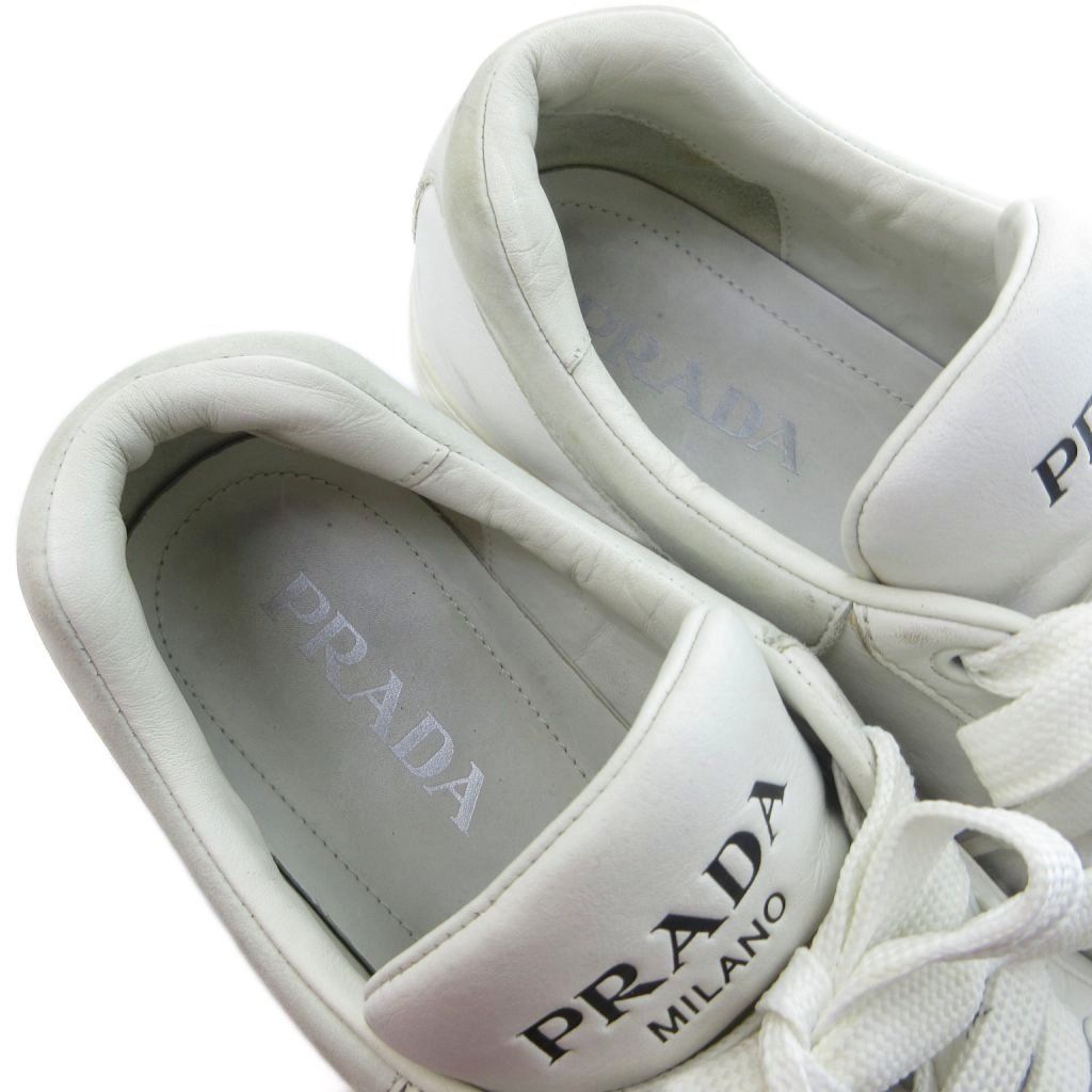 【新品未使用】PRADA ホワイトレザー厚底スニーカー プラダ PRADA レザー ローカット スニーカー ロゴ 白 ホワイト 約26cm