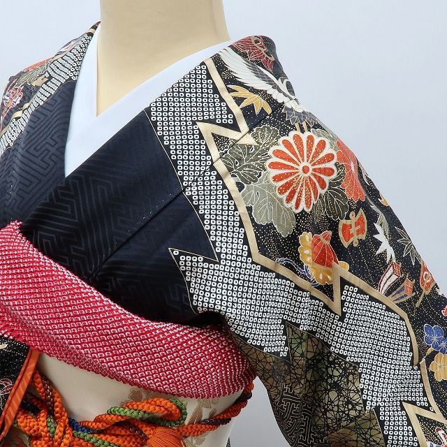 振袖単品　手縫い仕立て 百華❀Y4032◇美品 正絹 金駒刺繡 宝尽くし 桜 鶴 松竹梅 手縫い仕立て