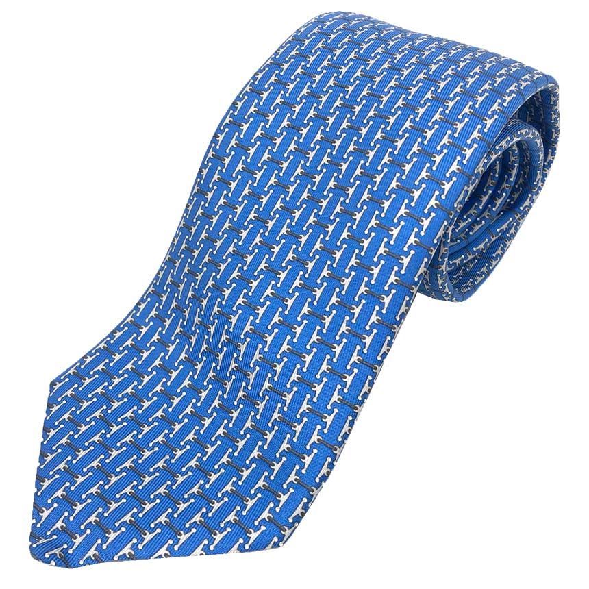 HERMES エルメス ネクタイ ブルー系 馬具 MORS AND MORS シルクツイル