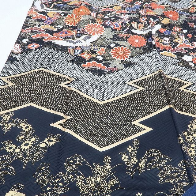 百華❀Y4032◇美品 正絹 金駒刺繡 宝尽くし 桜 鶴 松竹梅 手縫い仕立て