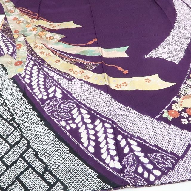 美品 やまと誂製 桂由美 落款 刺繍 絞り 着物 正絹 成人式 振袖 4584 ❁tomihisa❁美品 やまと誂製 桂由美 落款 刺繍 絞り 着物 正絹 成人式