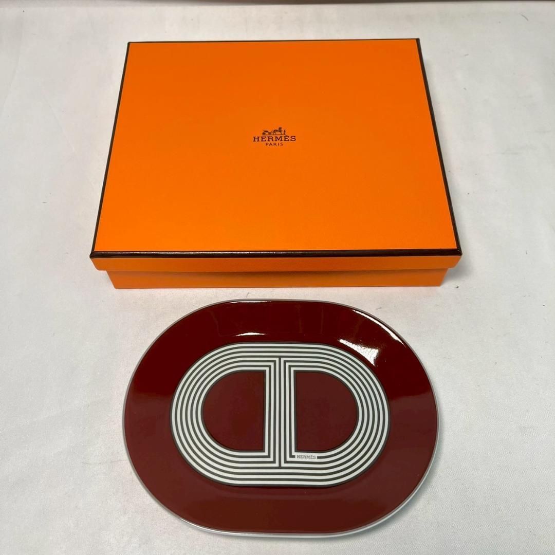 未使用品 HERMES エルメス ラリー24 オーバルプレート 陶器 レッド