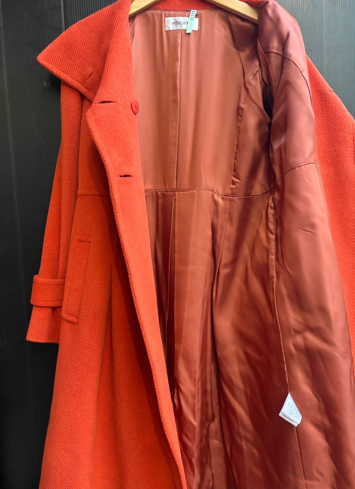 新品・タグ付き♡レリアン Pコート アンゴラ100% ダブル オレンジ 13+ PINORE ピノーレ ダブルボタン アンゴラ ウール コート ツイル サイズ
