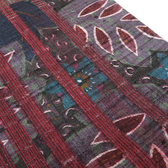 正絹 名古屋帯 波模様に山 名古屋仕立て ⑥⑧⑧琉球紅型 山 波 縮緬