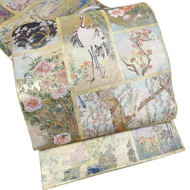 丸帯 未使用 正絹 仕立て上がり 両面全通 西陣 あさぎ プラチナ本金箔