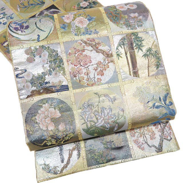 丸帯 未使用 正絹 仕立て上がり 両面全通 西陣 あさぎ プラチナ本金箔