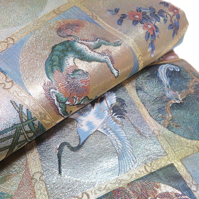 丸帯 未使用 正絹 仕立て上がり 両面全通 西陣 あさぎ プラチナ本金箔