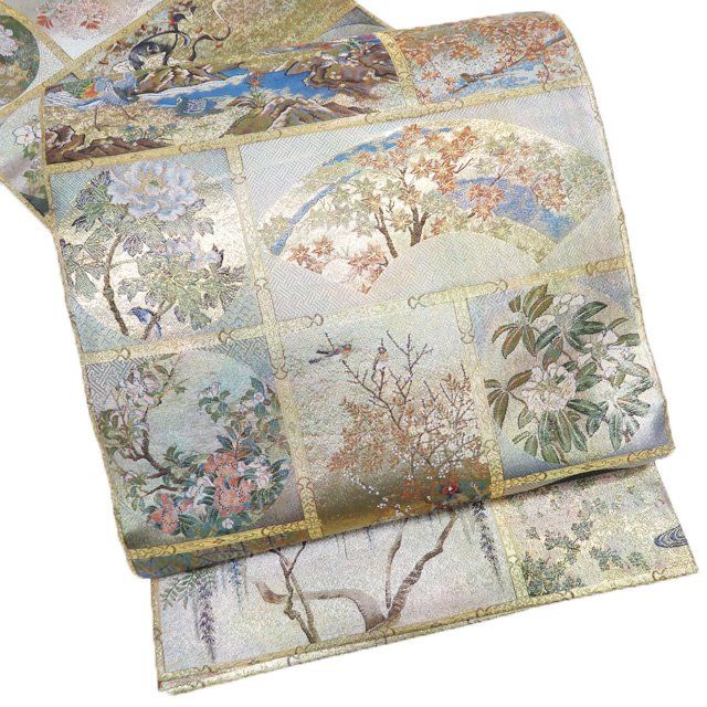 丸帯 未使用 正絹 仕立て上がり 両面全通 西陣 あさぎ プラチナ本金箔