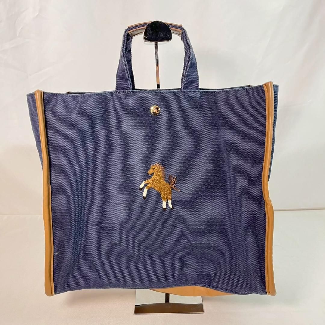 SEVEN TEN 馬刺繍トートバッグ ネイビー 36×17×31 大容量 - メルカリ
