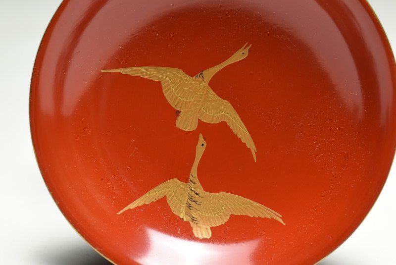 蔵C9638】木製 縁金内朱塗蒔絵鶴文 吸物椀 汁椀 十客 - メルカリ