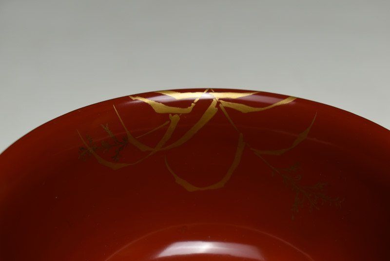蔵C9638】木製 縁金内朱塗蒔絵鶴文 吸物椀 汁椀 十客 - メルカリ