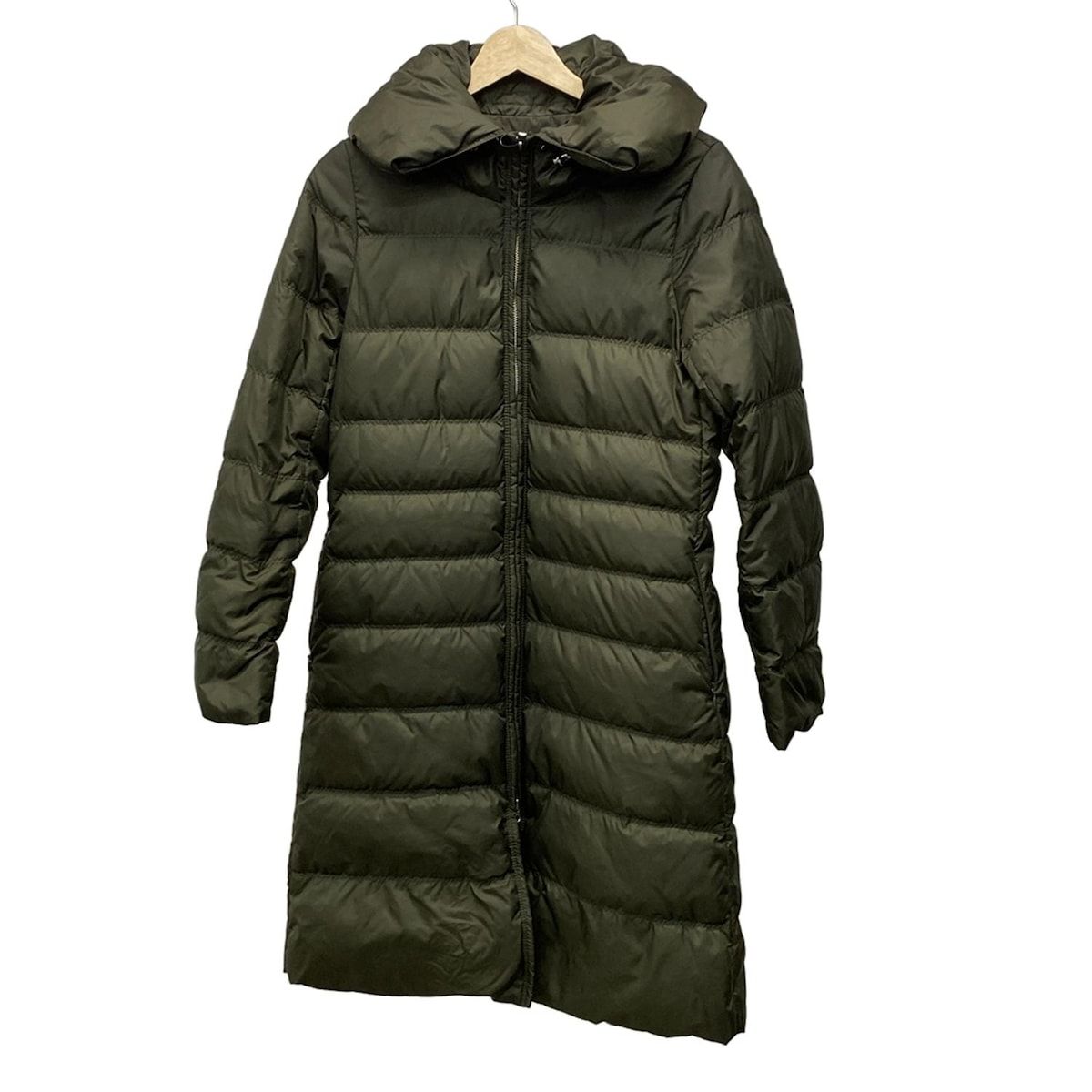 F398 美品 S 36 ラコステ ロング丈 カーキ ダウンJKT レディース F398 美品 S 36 ラコステ ロング丈 カーキ ダウンJKT レディース F398