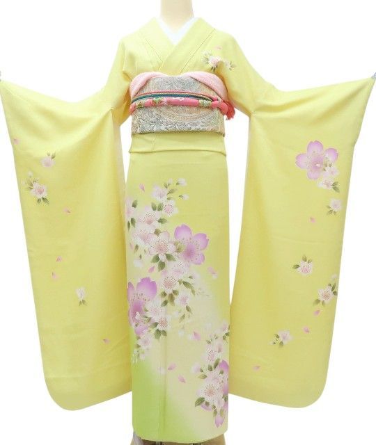 百華❀Y4035◇美品 正絹 金糸刺繡 成人式 トールサイズ 桜 振袖 単品