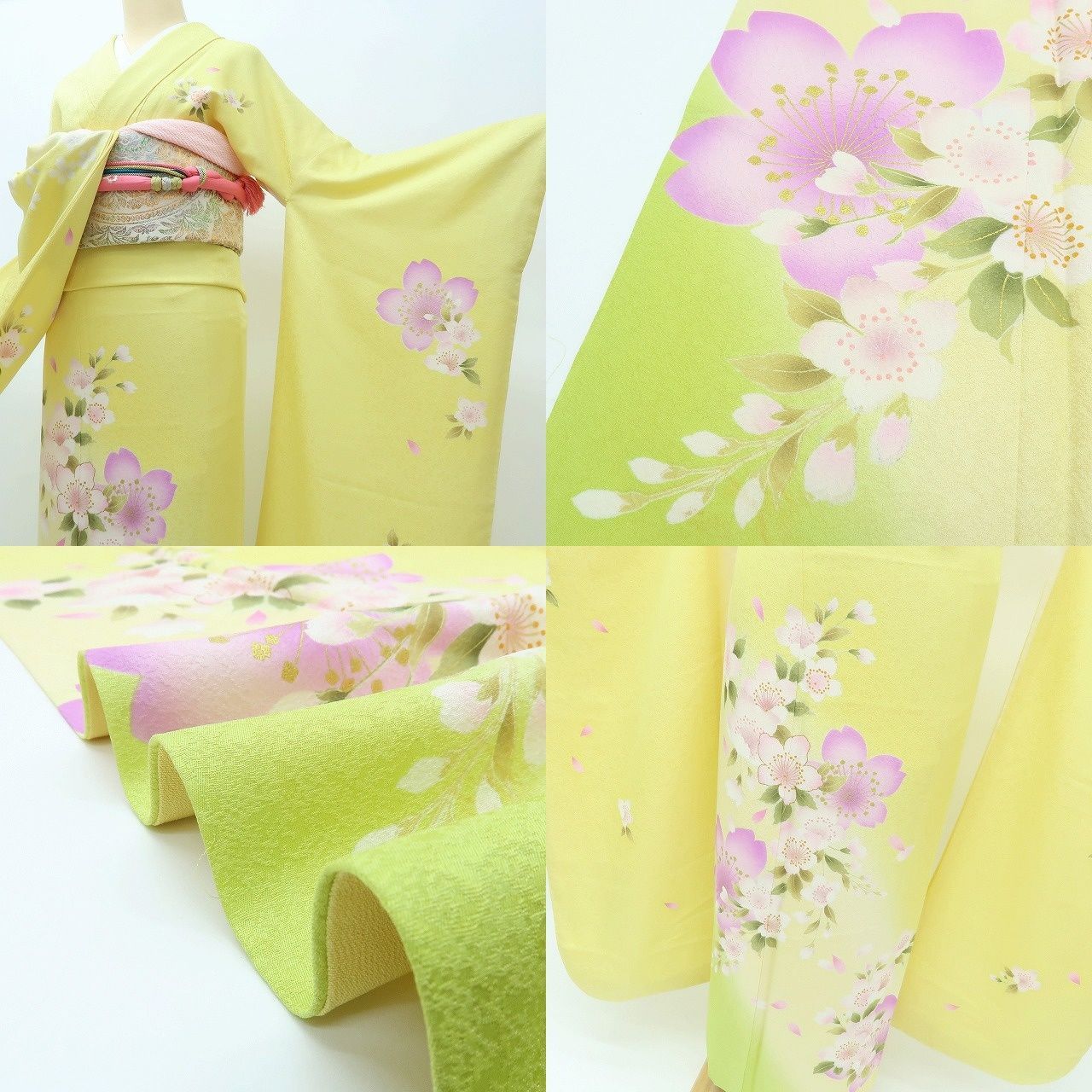 百華❀Y4035◇美品 正絹 金糸刺繡 成人式 トールサイズ 桜 振袖 単品