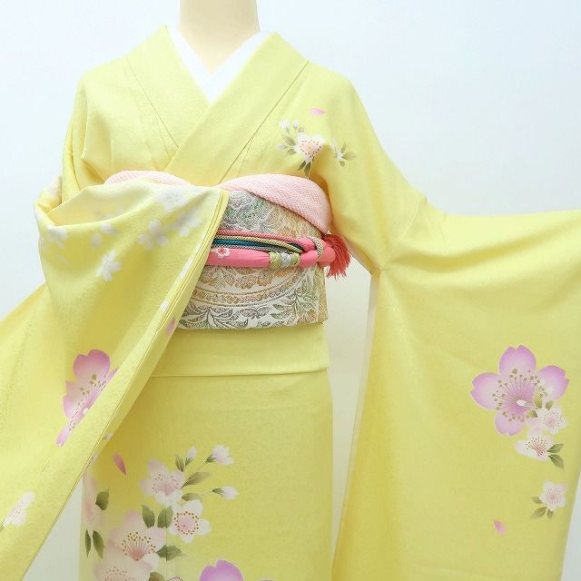 百華❀Y4035◇美品 正絹 金糸刺繡 成人式 トールサイズ 桜 振袖 単品