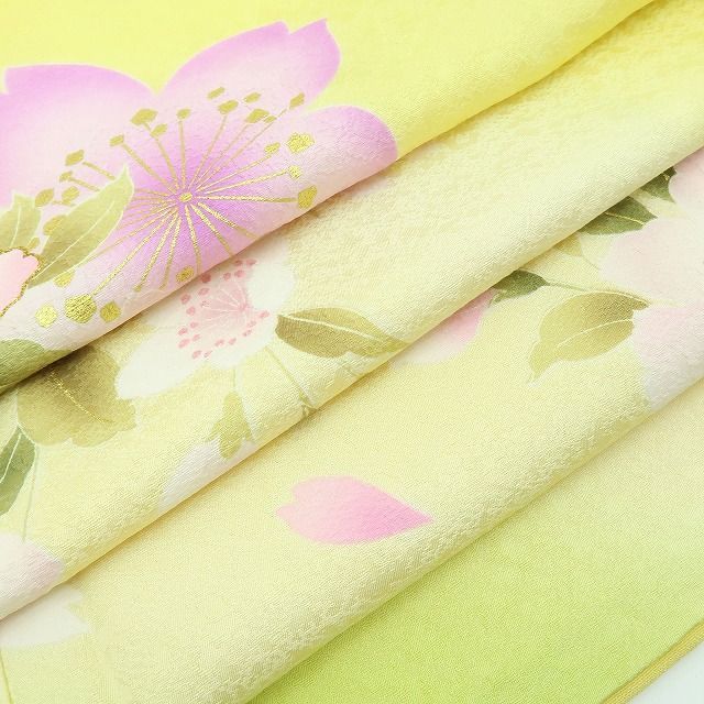 百華❀Y4035◇美品 正絹 金糸刺繡 成人式 トールサイズ 桜 振袖 単品