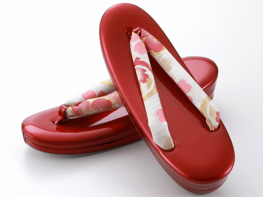 訳あり 振袖用 草履 合皮 三枚芯 レッド 帯地鼻緒 zh-344-43 草履
